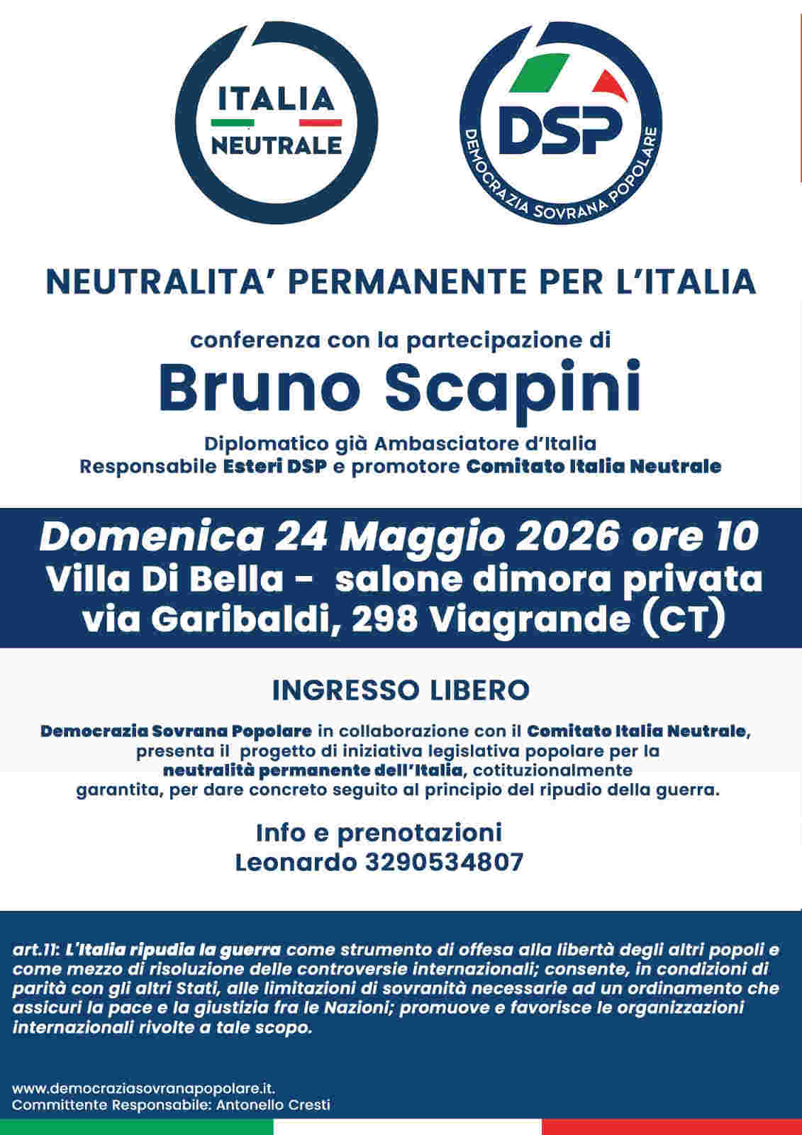 ITALIA NEUTRALE - INCONTRO CON BRUNO SCAPINI - SICILIA